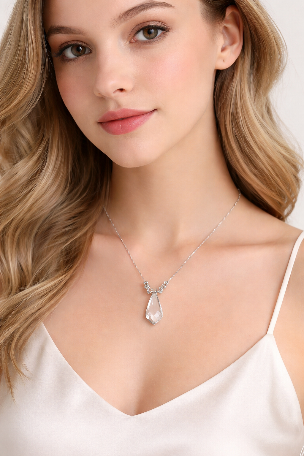 925 Sterling Silver Crystal Pendant Necklace Elegant Chain Necklace-Everyone's Marketplace