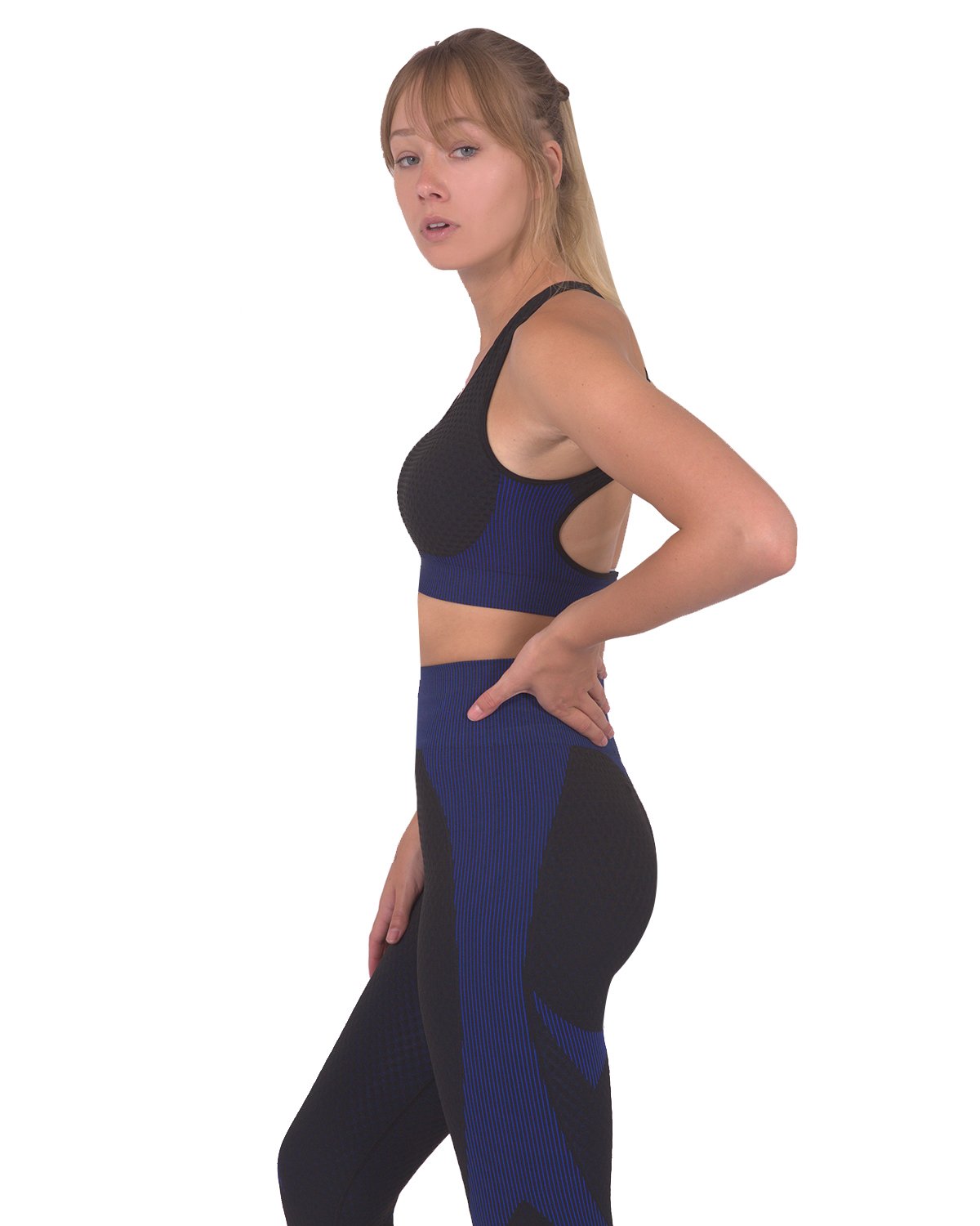 Trois Seamless Sports Bra - Black with Navy-Everyone's Marketplace