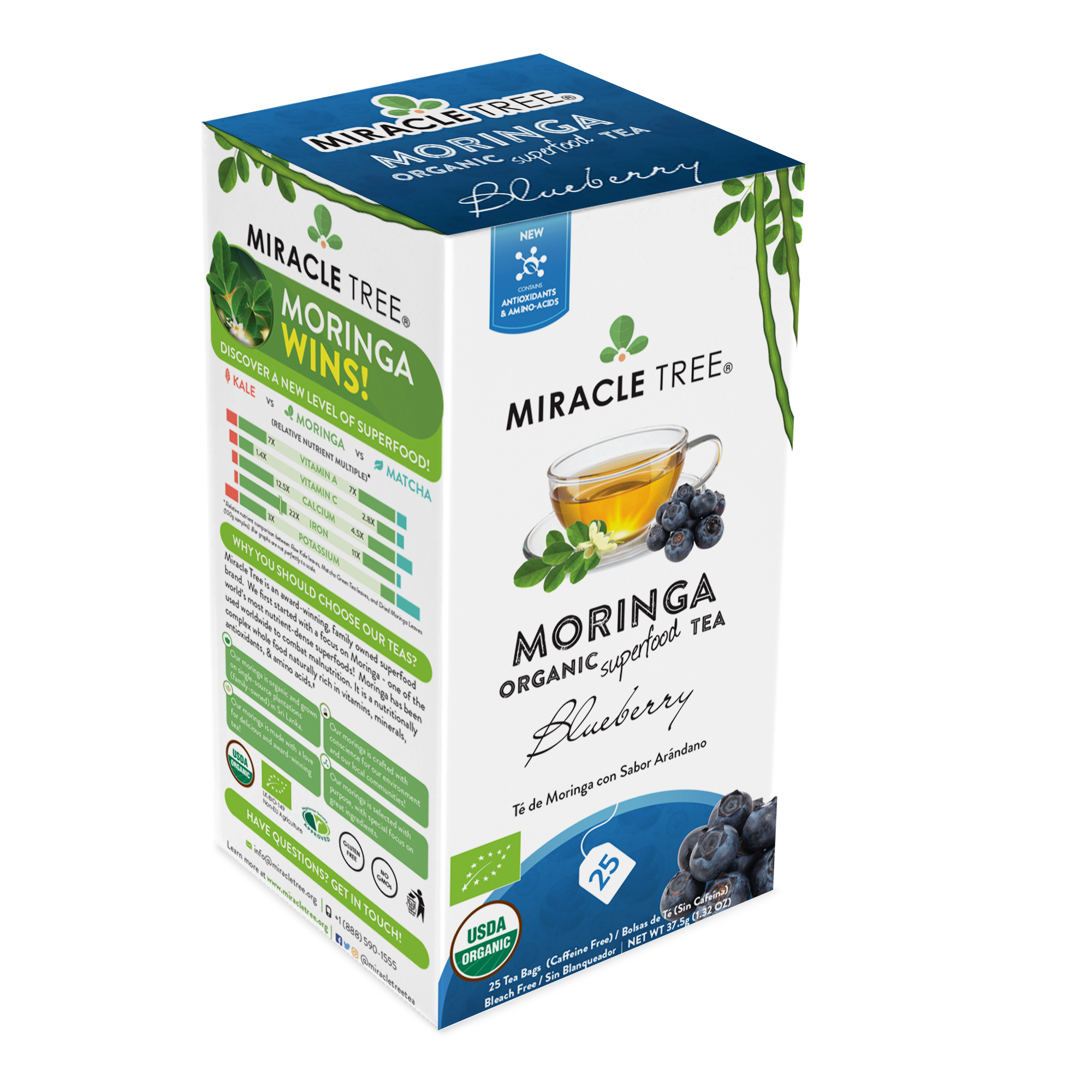 Miracle Tree's Organic Moringa Tea, Blueberry-Everyone's Marketplace