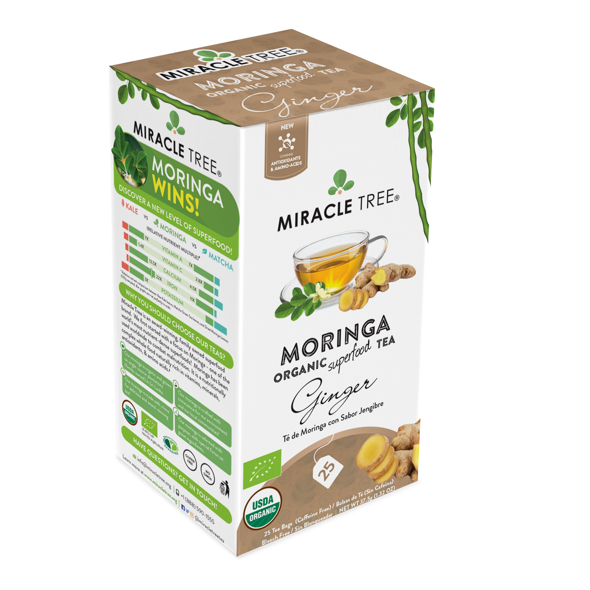 Miracle Tree's Organic Moringa Tea, Ginger-Everyone's Marketplace