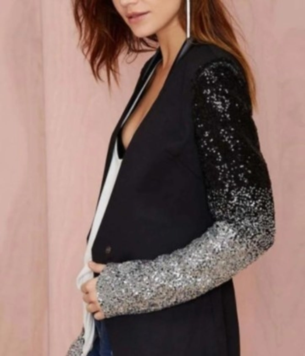 Womens Blazer with Sequins Sleeve-Everyone's Marketplace
