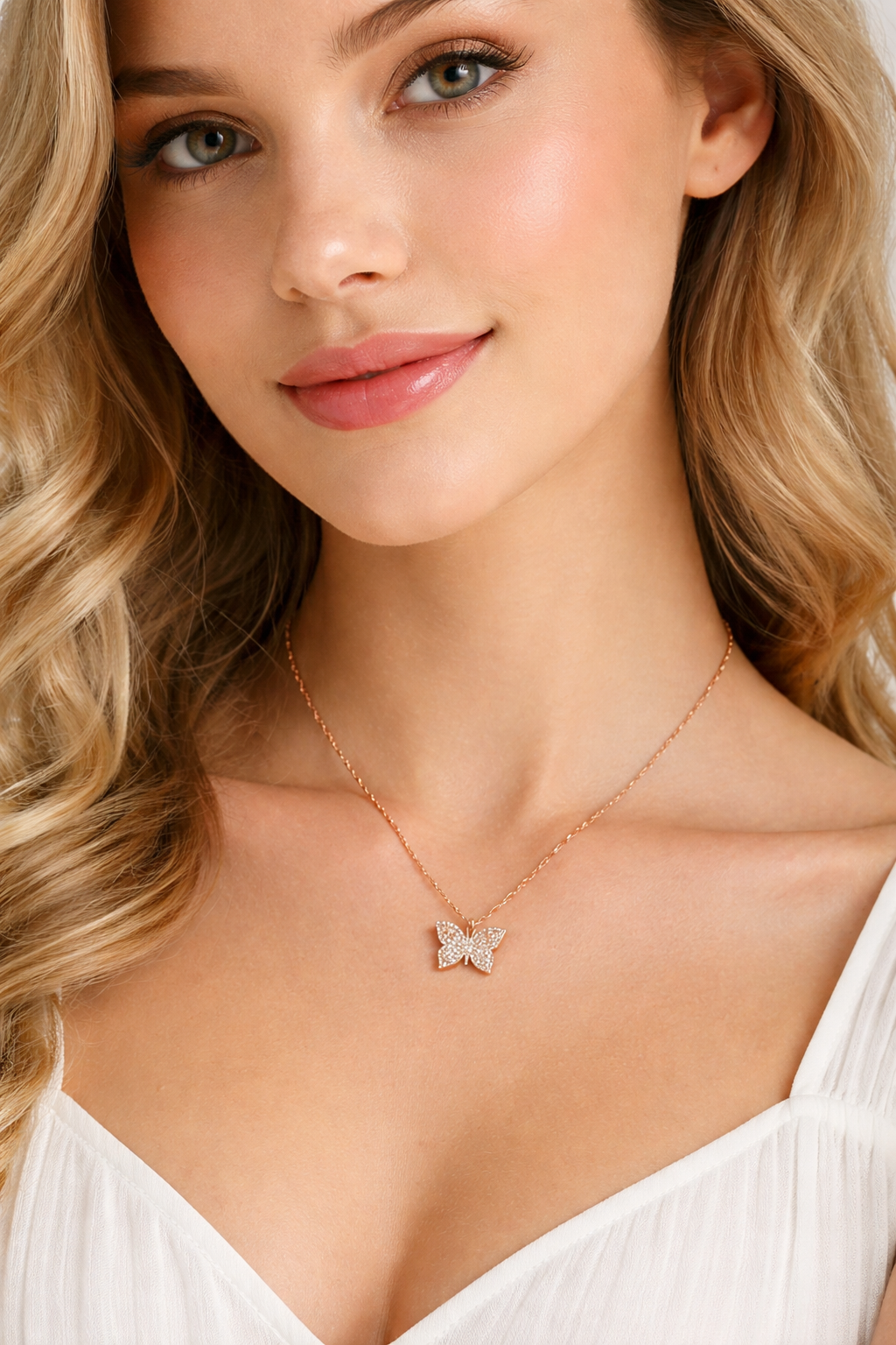 925 Sterling Silver Rose Gold Butterfly Necklace Women Pendant Jewelry-Everyone's Marketplace