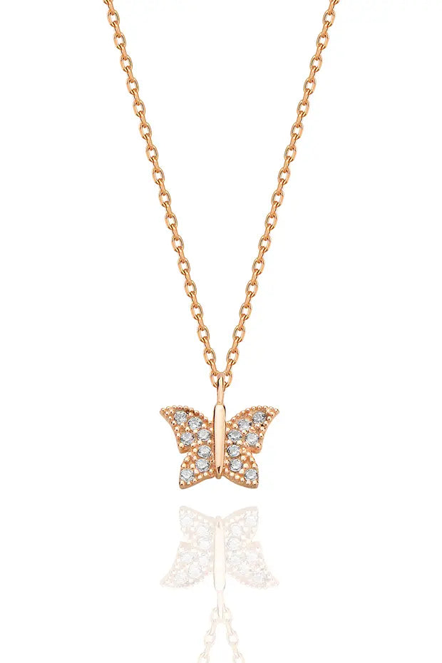 925 Sterling Silver Rose Gold Butterfly Necklace Women Pendant Jewelry-Everyone's Marketplace