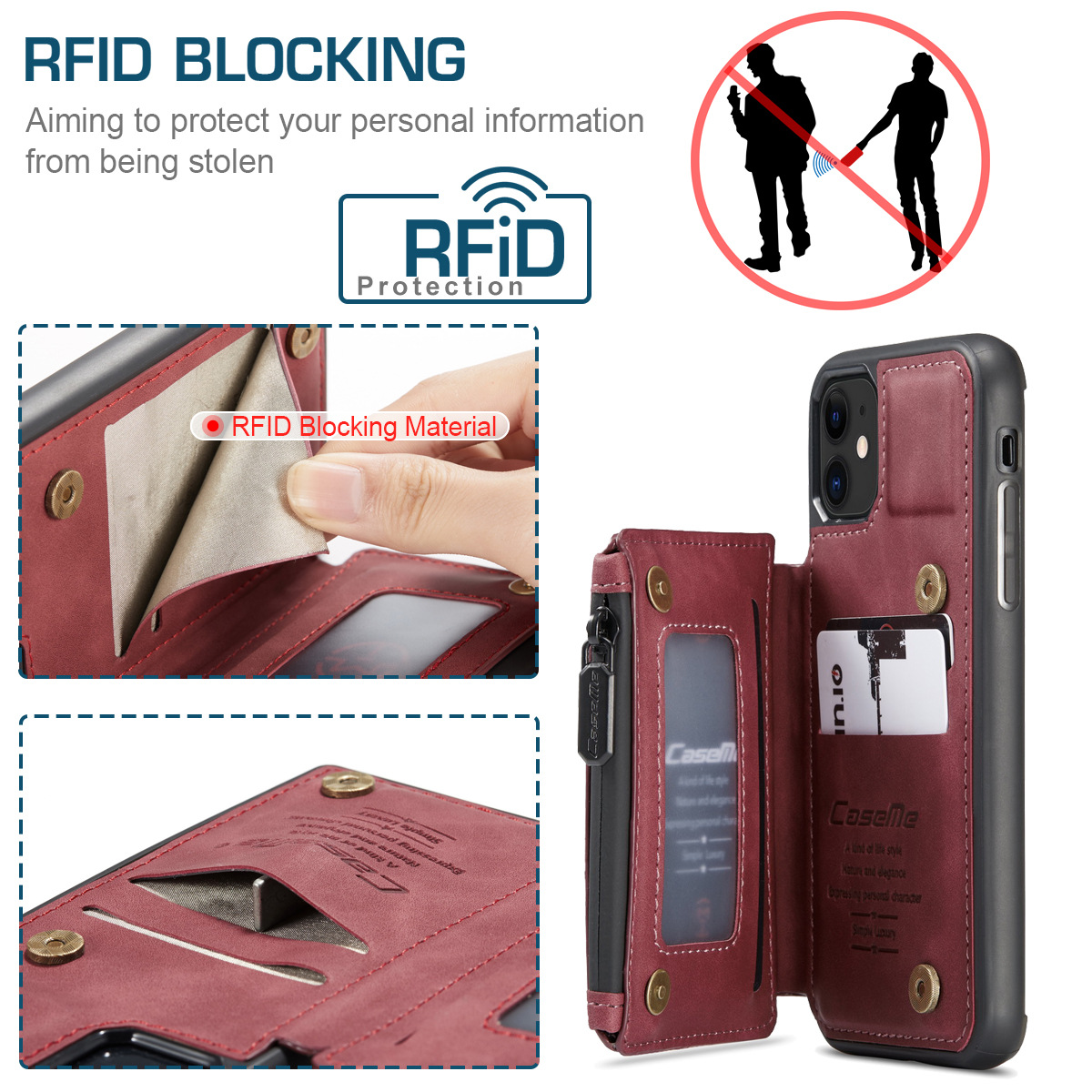 Leather Case Card Slots Zipper Wallet Phone Case for Iphone-Everyone's Marketplace