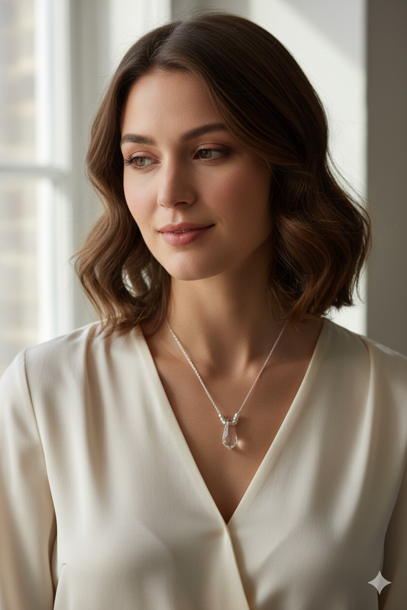 925 Sterling Silver Crystal Pendant Necklace Elegant Chain Necklace-Everyone's Marketplace