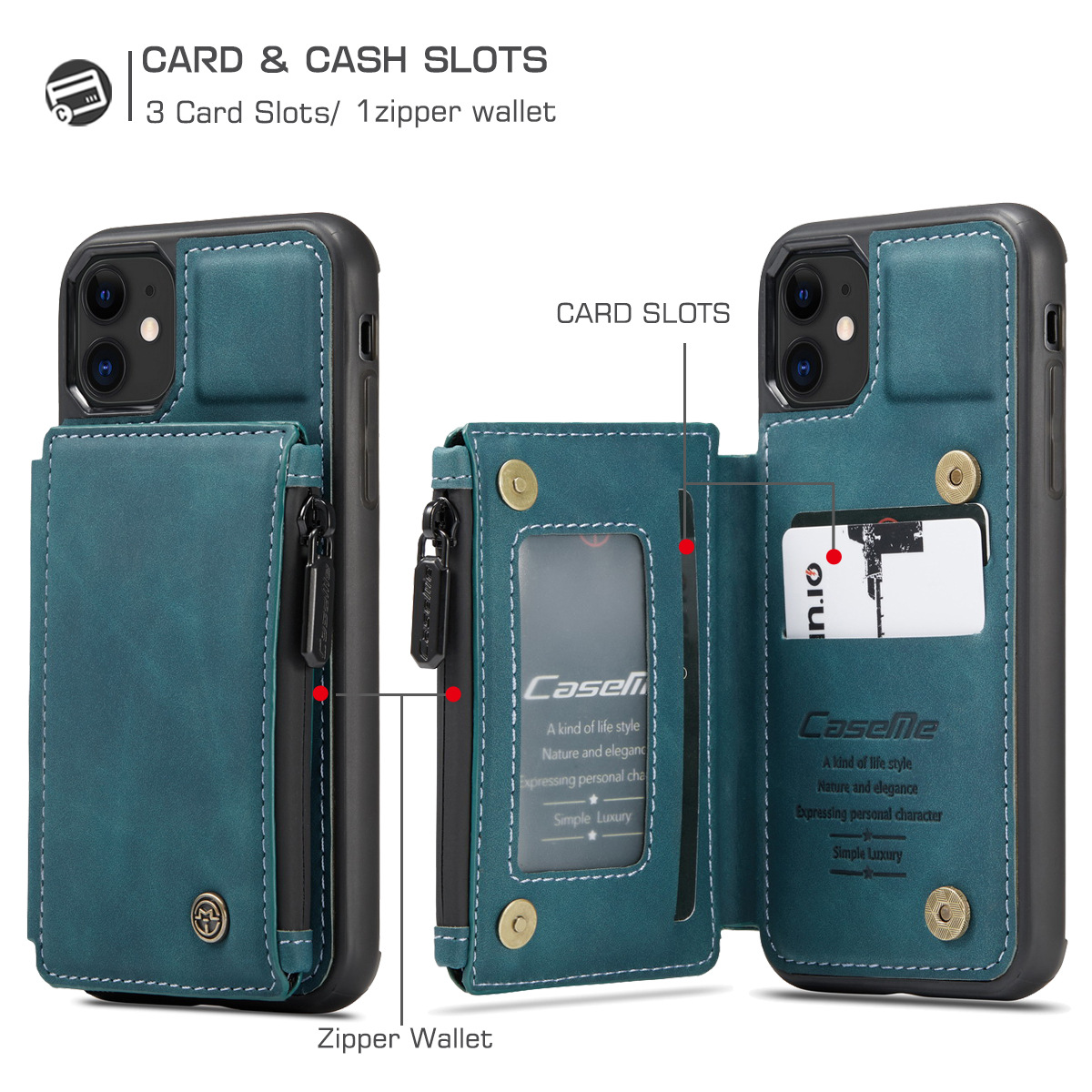 Leather Case Card Slots Zipper Wallet Phone Case for Iphone-Everyone's Marketplace