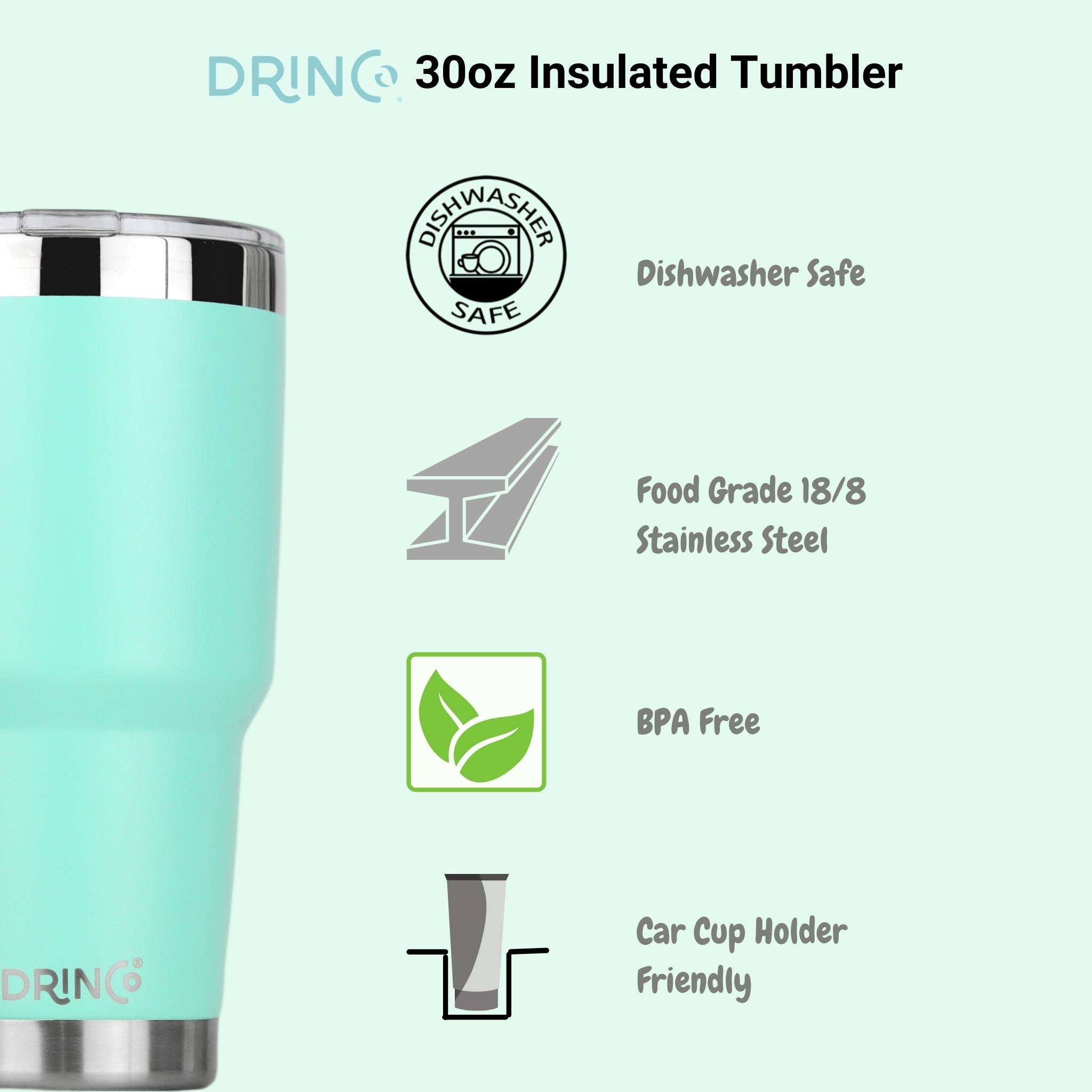 DRINCO® 30oz Insulated Tumbler Spill Proof Lid w/2 Straws (Teal)-Everyone's Marketplace