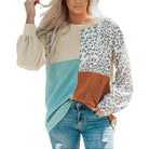 Leopard Patchwork Color Block Ribbed Long Sleeve Top-Everyone's Marketplace