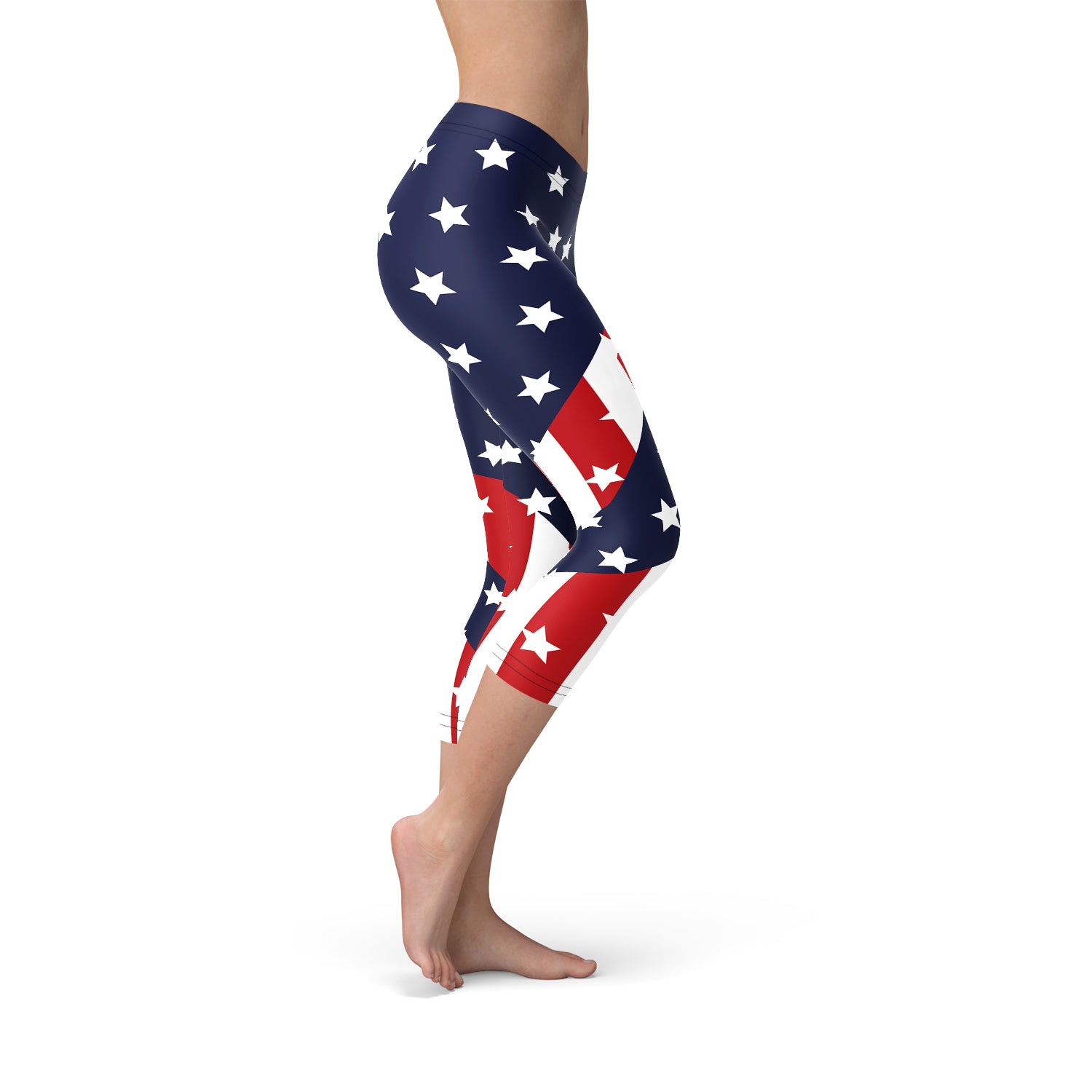 Womens American Flag Capri Leggings-Everyone's Marketplace