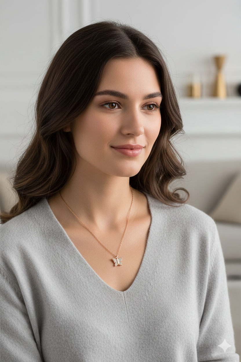 925 Sterling Silver Rose Gold Butterfly Necklace Women Pendant Jewelry-Everyone's Marketplace