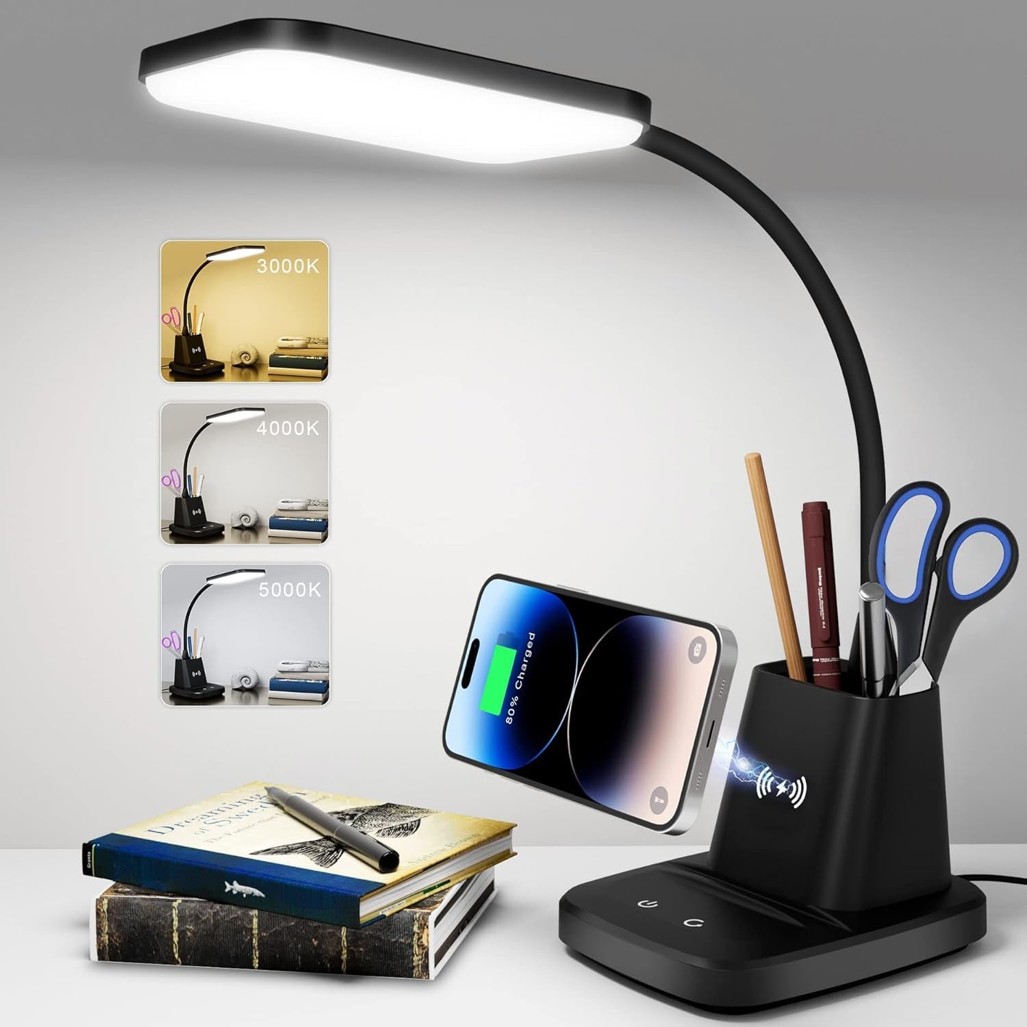 LED Desk Lamp With Wireless Charger Black For Home Office-Everyone's Marketplace