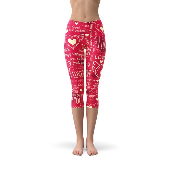 Love Hearts Red Capri Leggings-Everyone's Marketplace