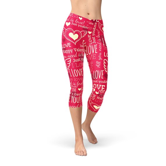 Love Hearts Red Capri Leggings-Everyone's Marketplace