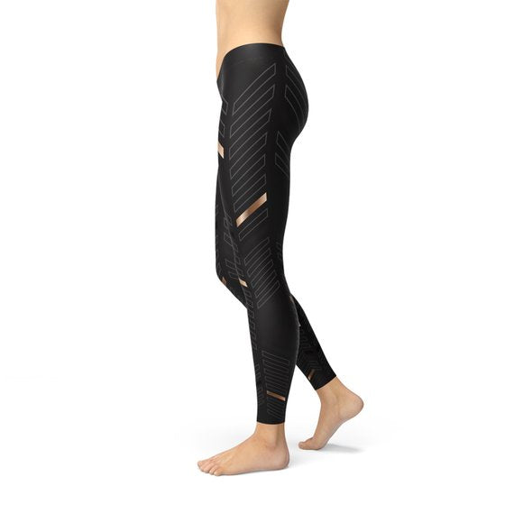 Womens Sports Stripes Black Leggings-Everyone's Marketplace