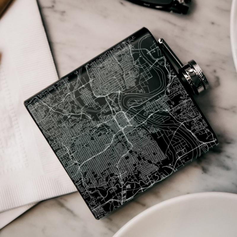 Kansas City - Missouri Map Hip Flask in Matte Black-Everyone's Marketplace