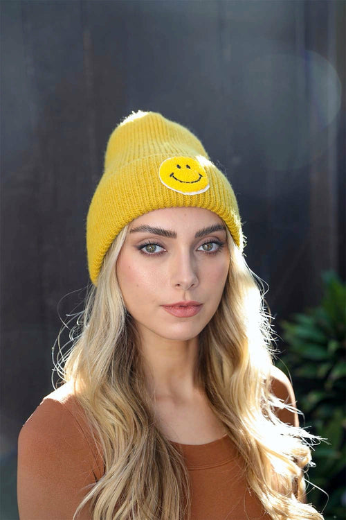 Smiley Face Ribbed Beanie 🙂-Everyone's Marketplace