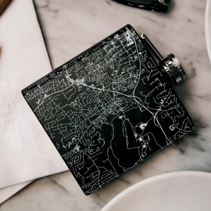 Stone Mountain - Georgia Map Hip Flask in Matte Black-Everyone's Marketplace